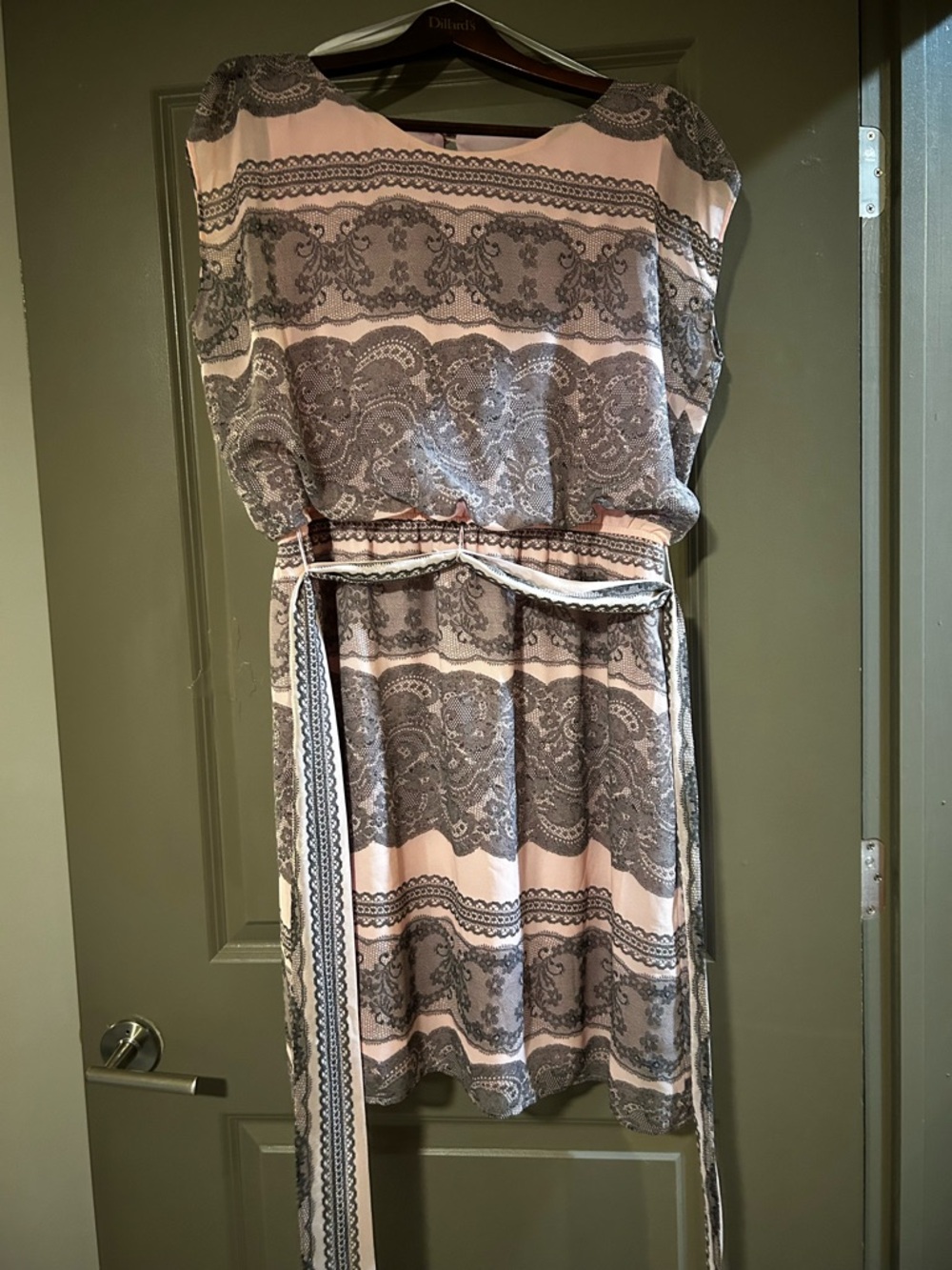 Emma & Michele Pink and Gray Paisley Dress with Tie